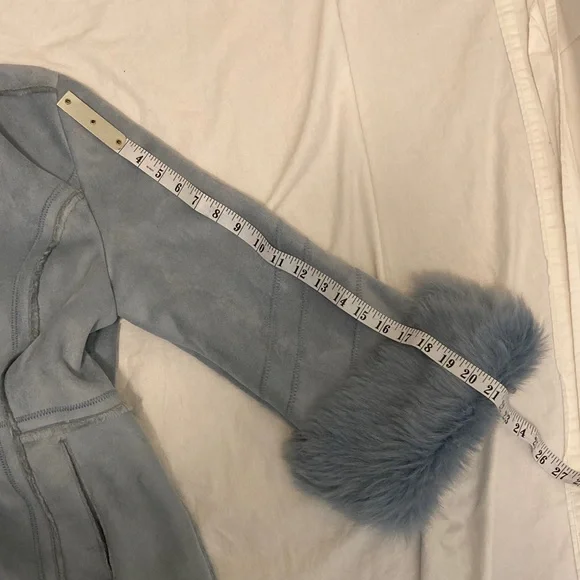 Woman’s Faux Fur Trim Jacket - Soft Blue - Picture 13 of 14